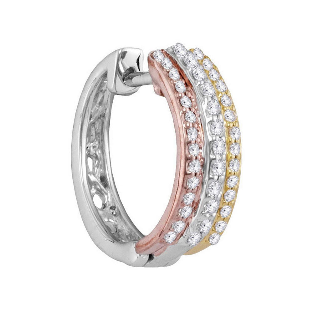 10K Tri-Tone Gold Womens Round Diamond Hoop Earrings 1/4 Cttw
