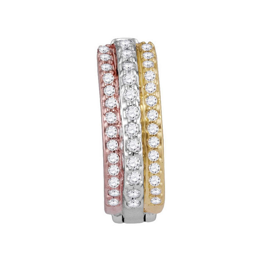 10K Tri-Tone Gold Womens Round Diamond Hoop Earrings 1/4 Cttw