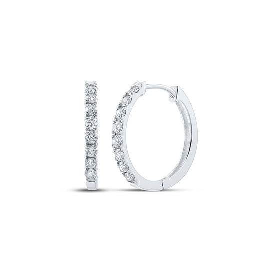 10K White Gold Womens Round Diamond Single Row Hoop Earrings 1/2 Cttw