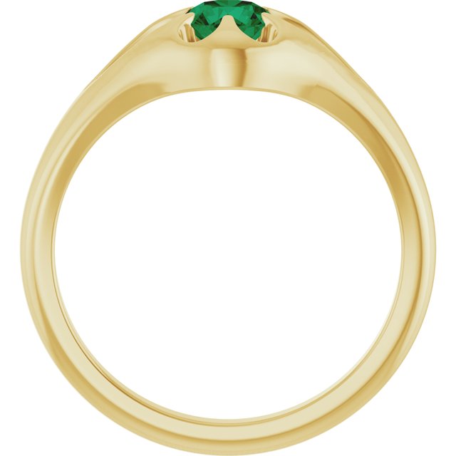 14K Yellow Gold Round 5 Mm Polished Natural Emerald Belcher Ring, Size 7