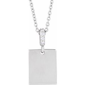 14K White Gold 16 X 8 Mm 16-18 In Polished .02 Ctw Natural Diamond Necklace