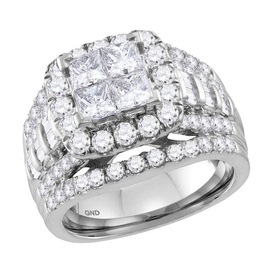 14K White Gold Princess Diamond Cluster Halo Bridal Wedding Engagement Ring 3 Cttw, Womens Size: 5-10