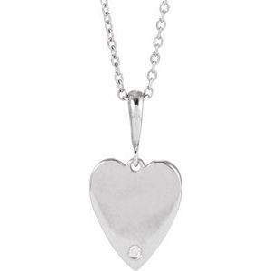 14K White Gold Round 1.3Mm G-H I1 .01 Ct Natural Diamond Heart Necklace, Length: 18 In