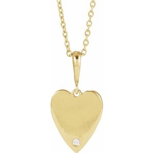 14K Yellow Gold Round 1.3Mm G-H I1 .01 Ct Natural Diamond Heart Necklace, Length: 18 In