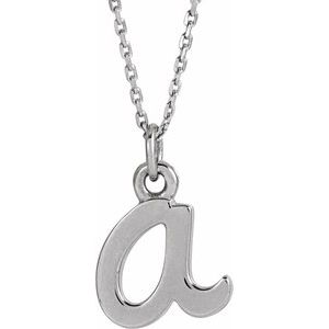 14K White Gold 16 In Polished Petite Initial Necklace