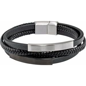 Stainless Steel  8.5 In 11 Mm Multi-Strand Leather Cord Bracelet With Brushed Stainless Steel Clasp