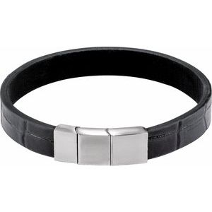 Stainless Steel  8.5 In 11 Mm Leather Cord Bracelet With Brushed Stainless Steel Clasp