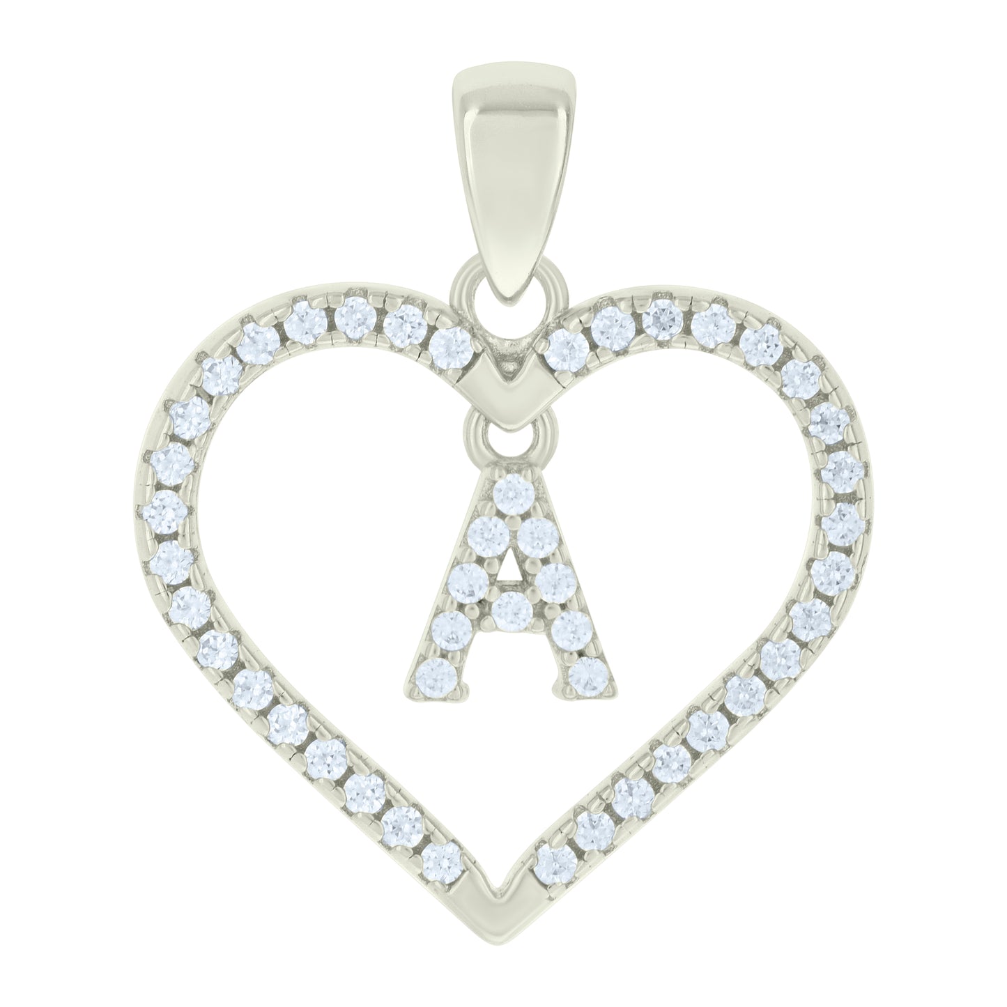 Sterling Silver Womens Cubic-Zirconia Initial Alphabet Heart Charm Pendant