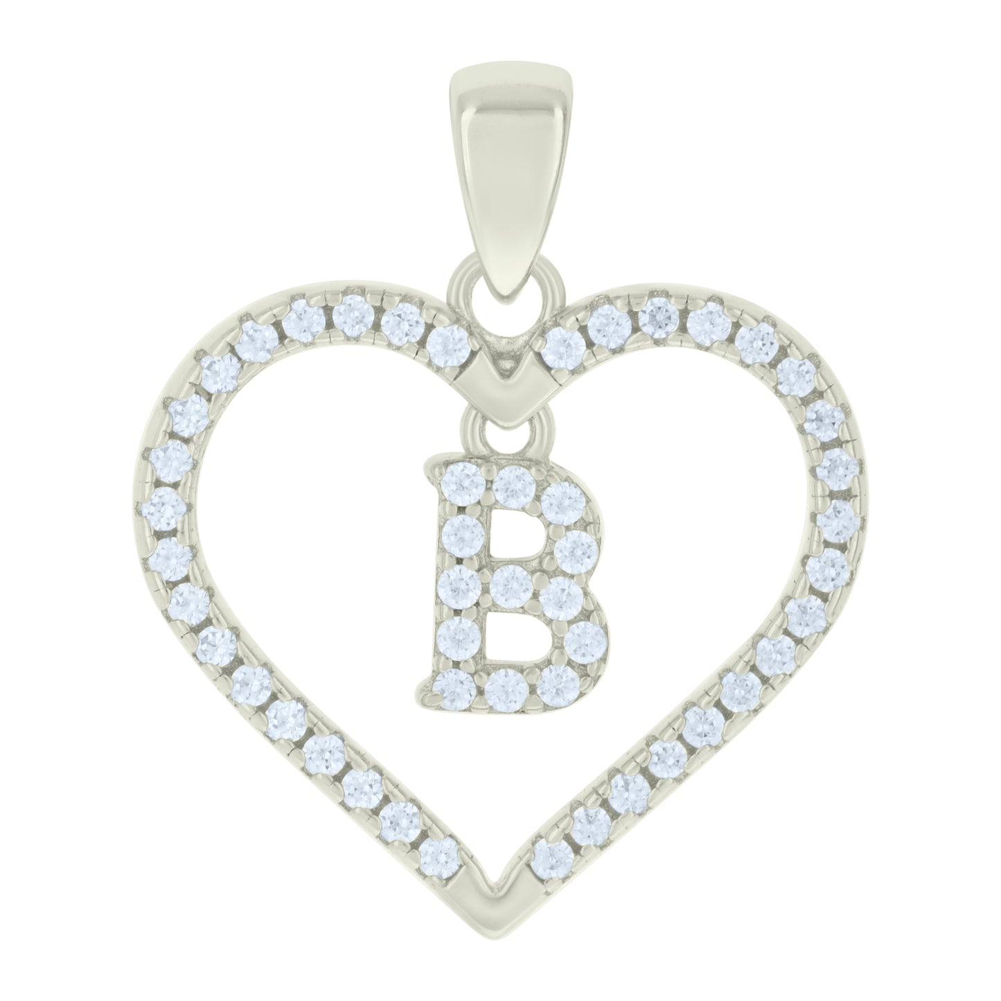 Sterling Silver Womens Cubic-Zirconia Initial Alphabet Heart Charm Pendant