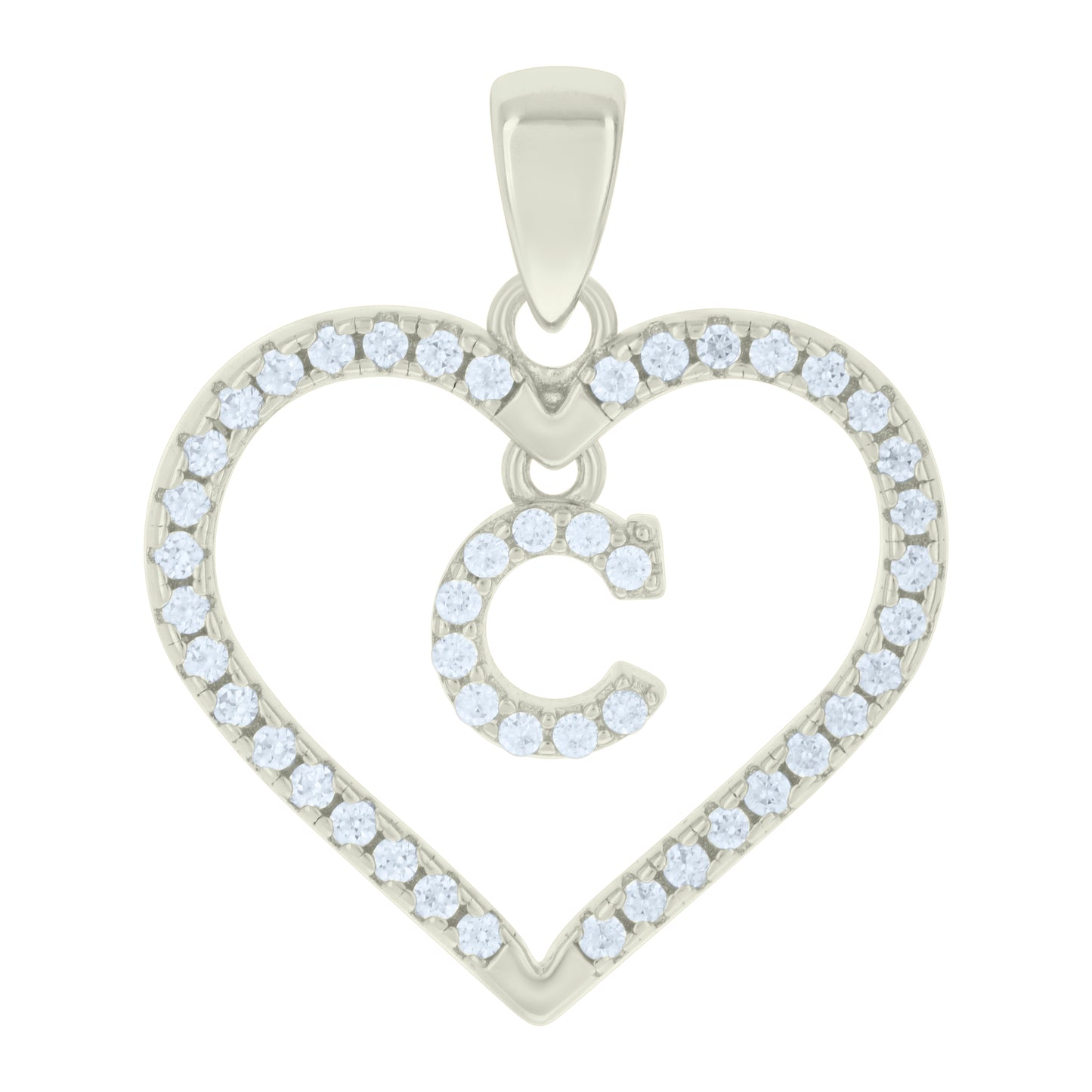 Sterling Silver Womens Cubic-Zirconia Initial Alphabet Heart Charm Pendant