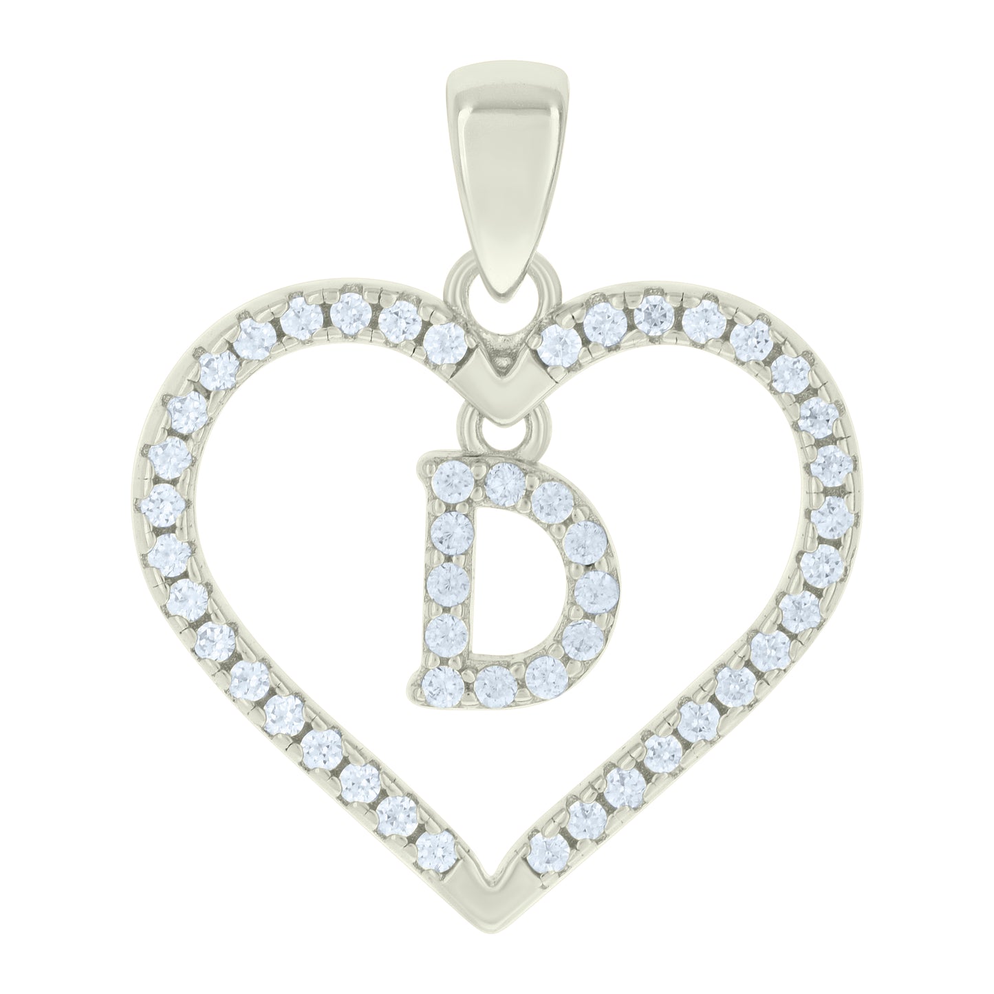 Sterling Silver Womens Cubic-Zirconia Initial Alphabet Heart Charm Pendant