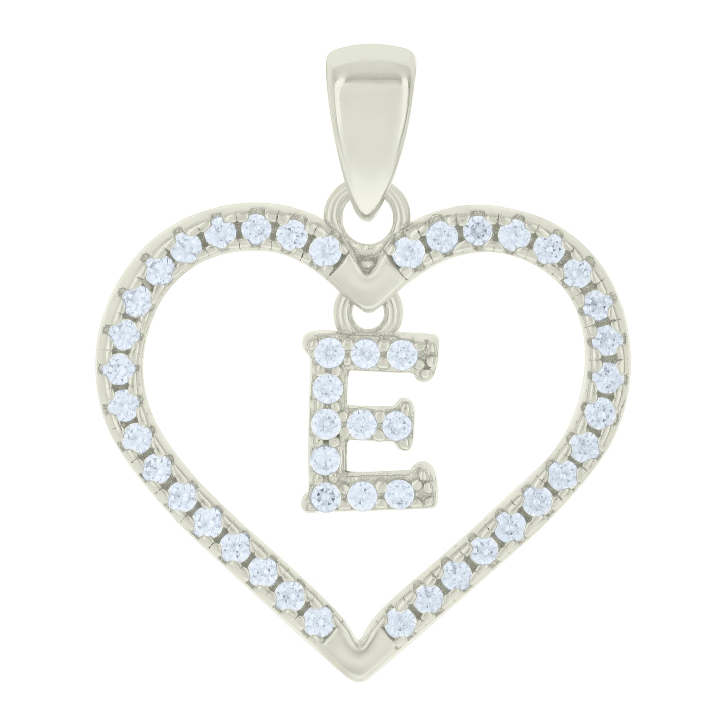 Sterling Silver Womens Cubic-Zirconia Initial Alphabet Heart Charm Pendant