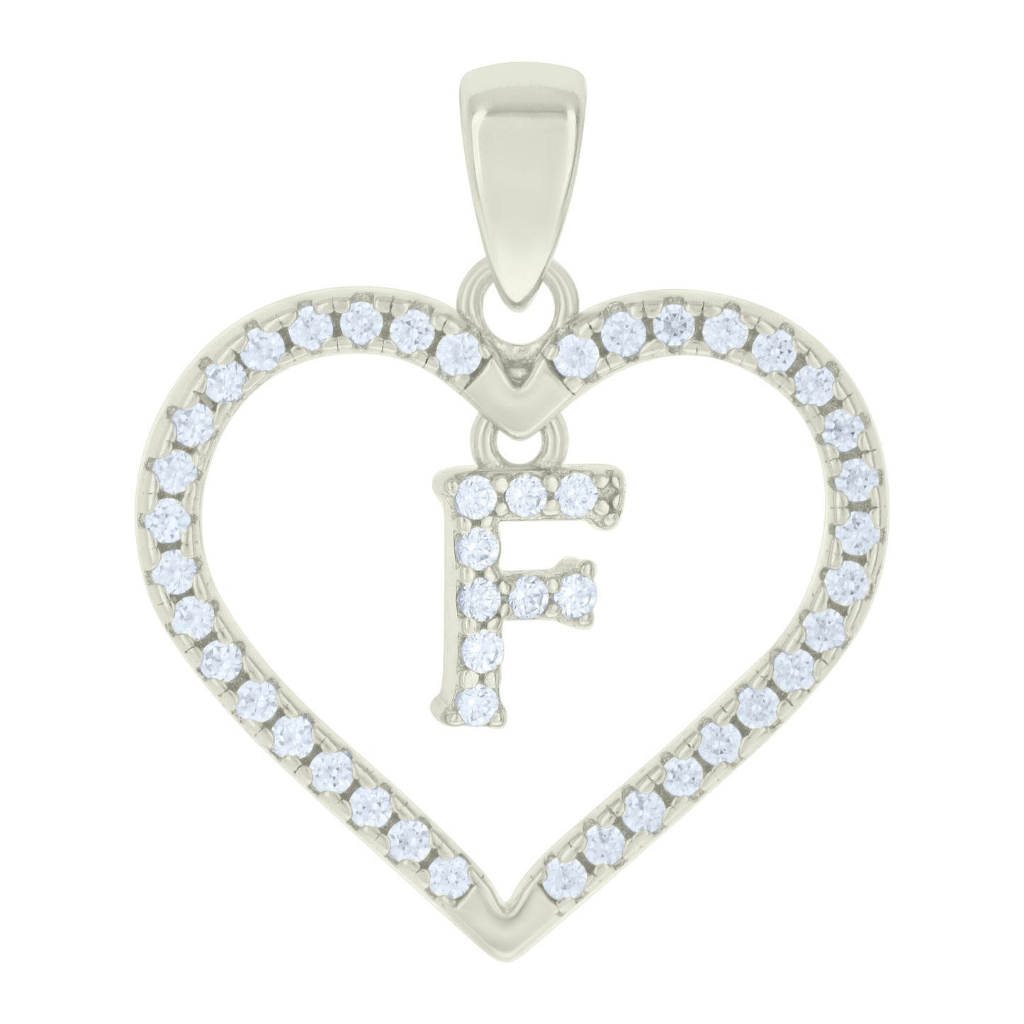 Sterling Silver Womens Cubic-Zirconia Initial Alphabet Heart Charm Pendant