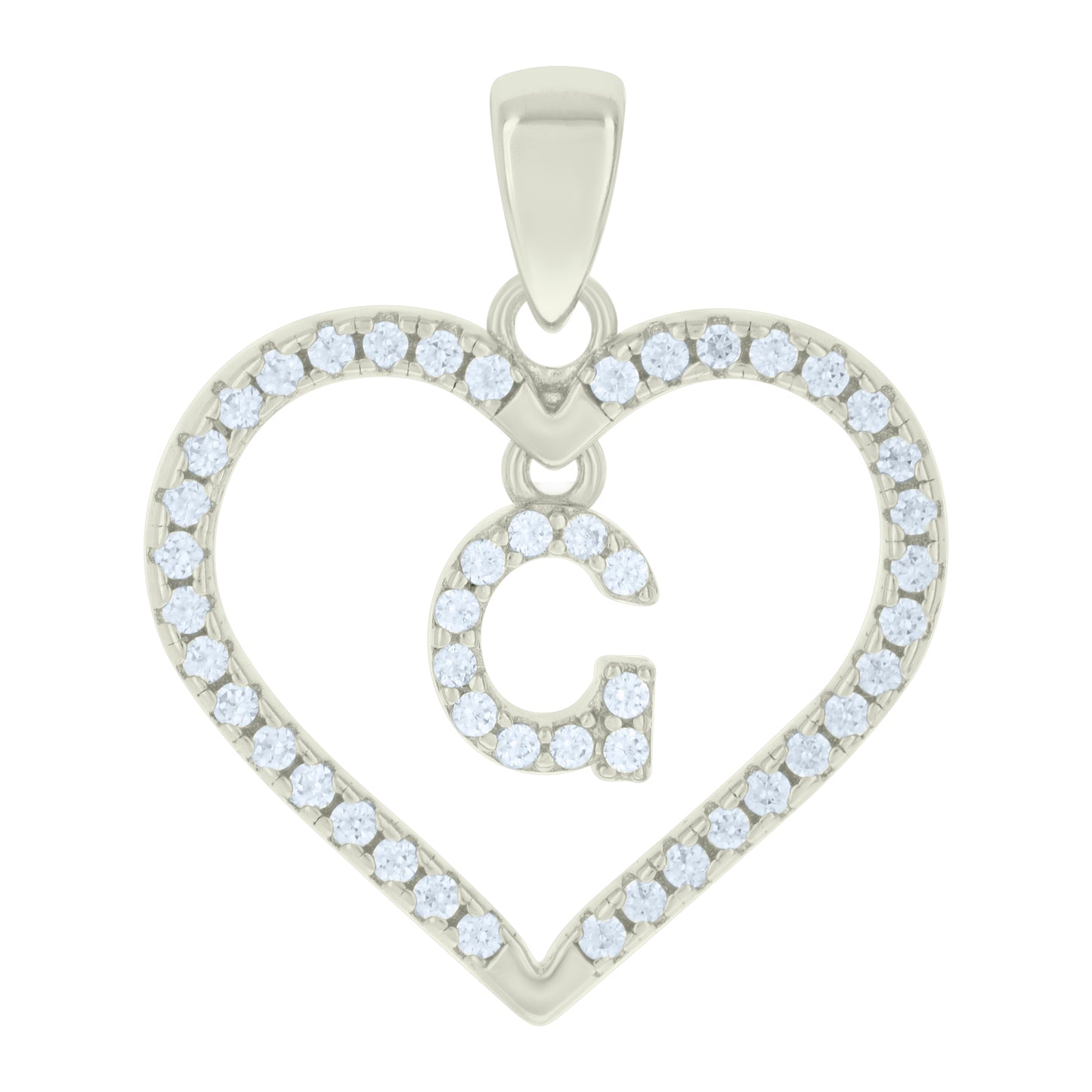 Sterling Silver Womens Cubic-Zirconia Initial Alphabet Heart Charm Pendant
