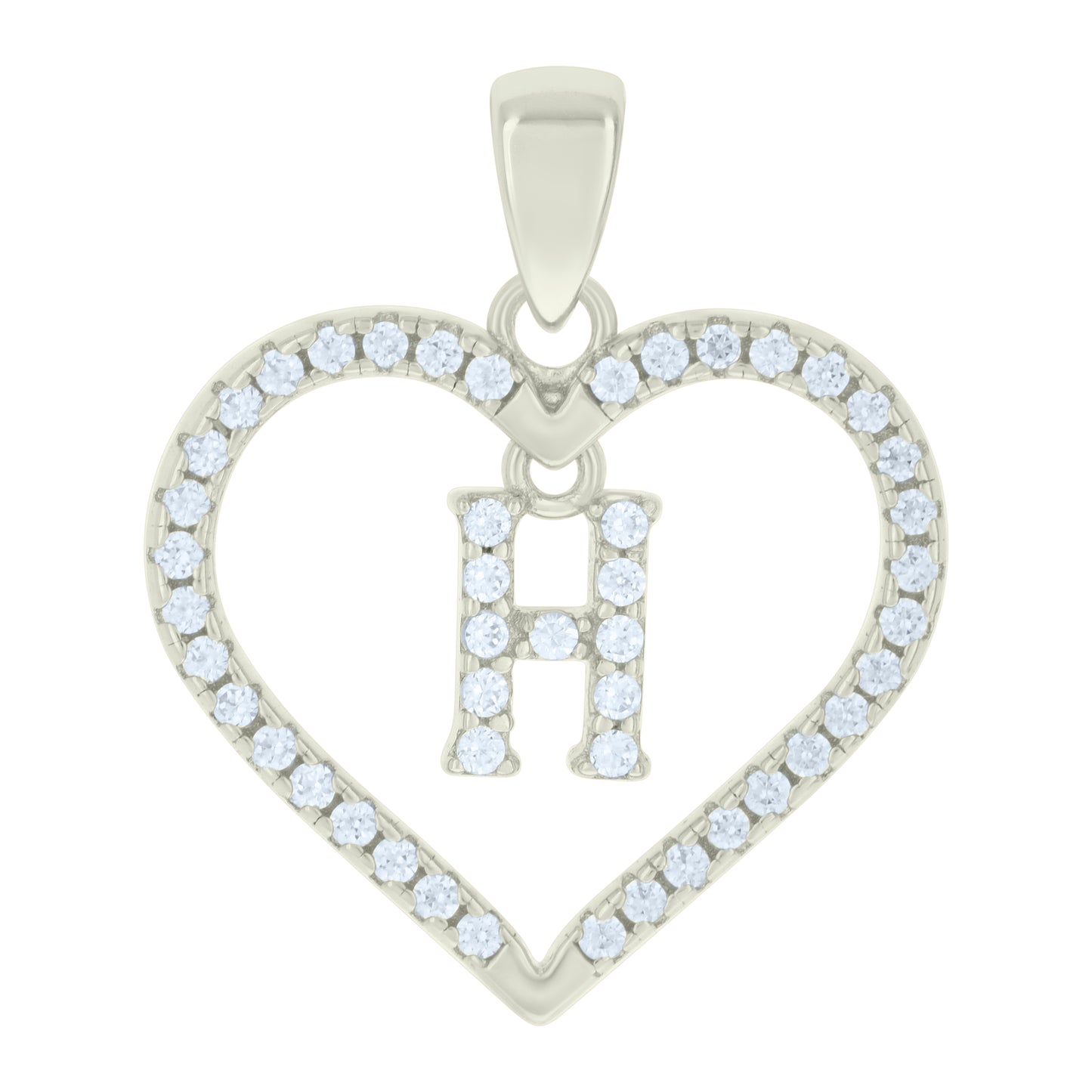 Sterling Silver Womens Cubic-Zirconia Initial Alphabet Heart Charm Pendant