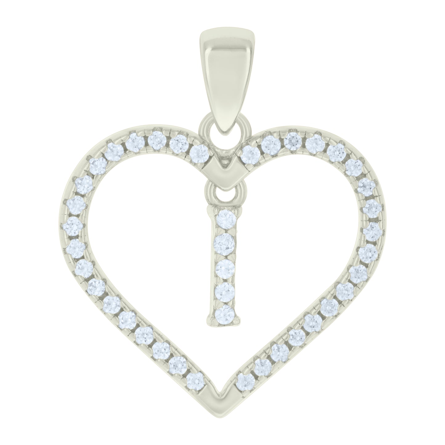 Sterling Silver Womens Cubic-Zirconia Initial Alphabet Heart Charm Pendant