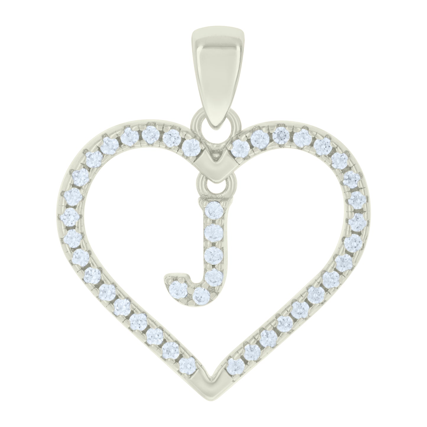 Sterling Silver Womens Cubic-Zirconia Initial Alphabet Heart Charm Pendant