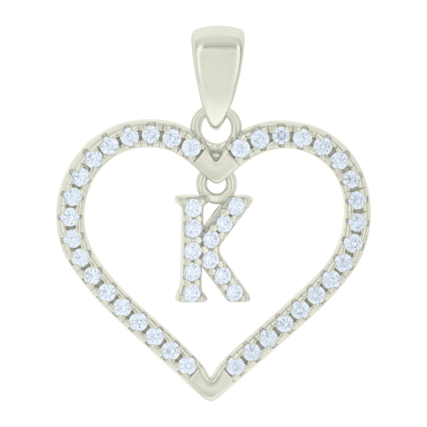 Sterling Silver Womens Cubic-Zirconia Initial Alphabet Heart Charm Pendant