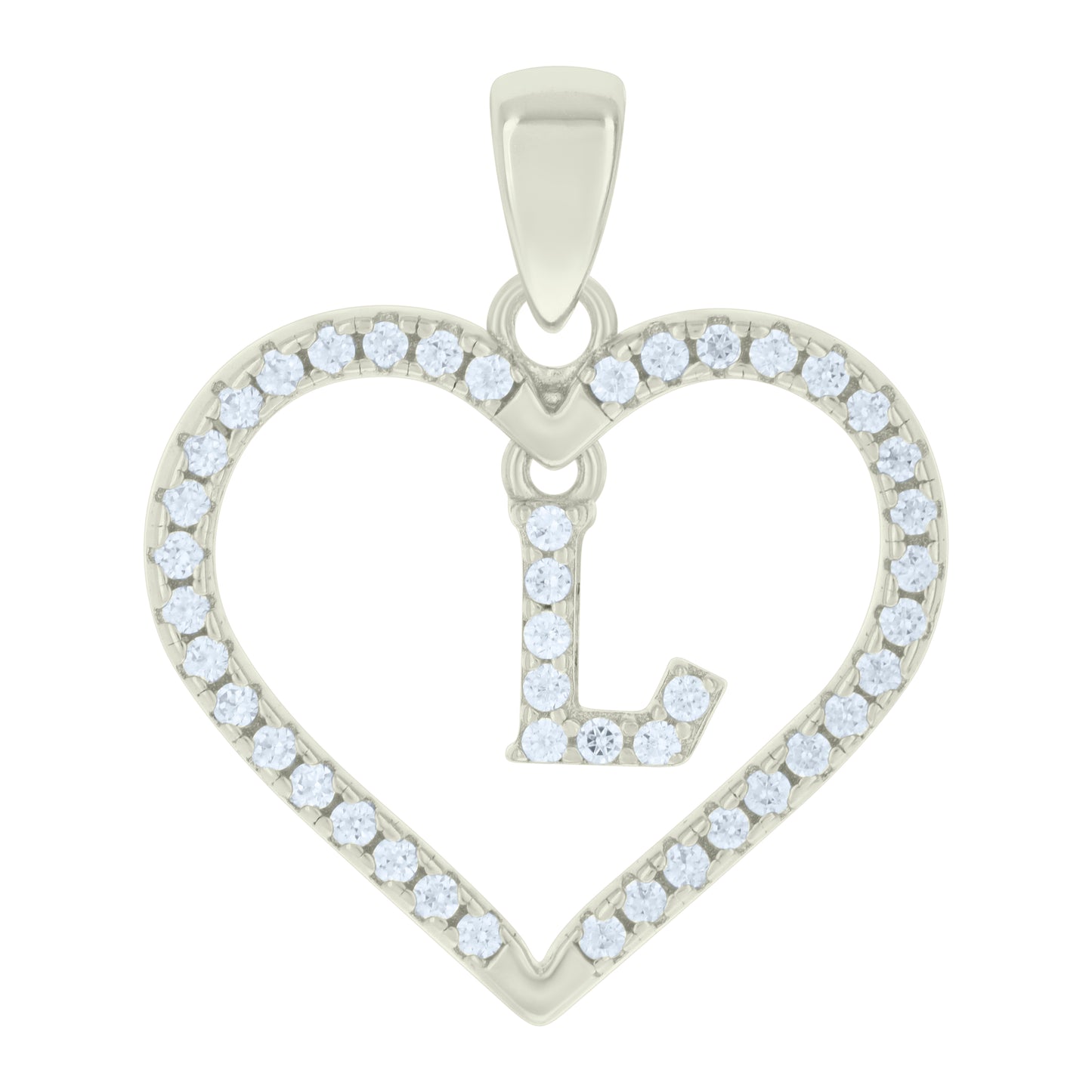 Sterling Silver Womens Cubic-Zirconia Initial Alphabet Heart Charm Pendant