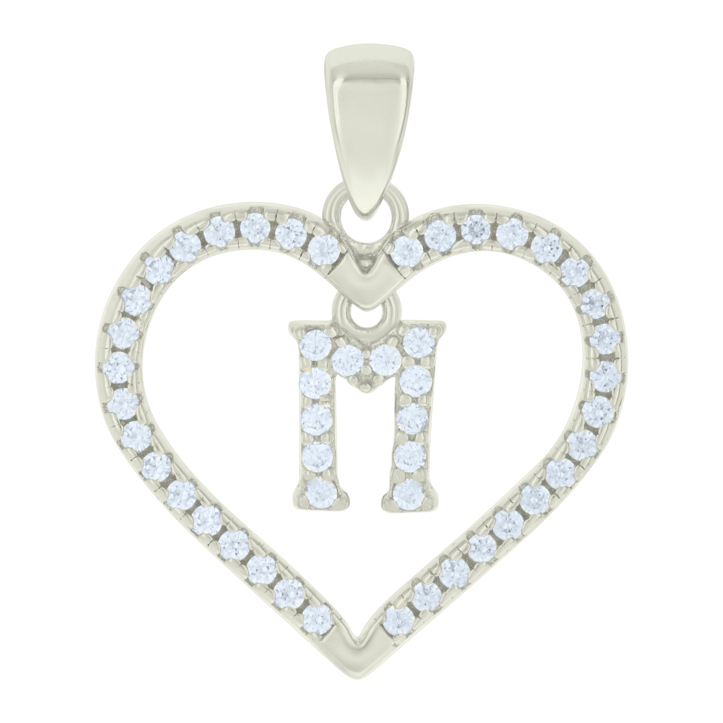 Sterling Silver Womens Cubic-Zirconia Initial Alphabet Heart Charm Pendant
