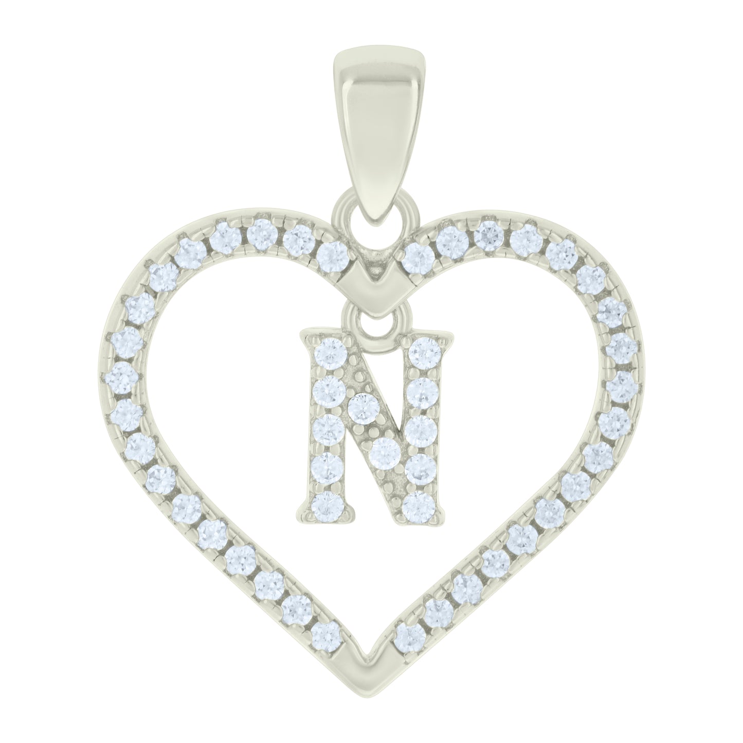 Sterling Silver Womens Cubic-Zirconia Initial Alphabet Heart Charm Pendant