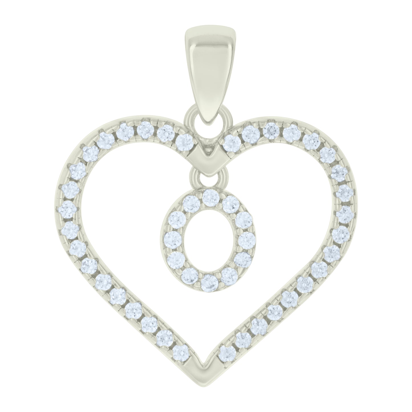 Sterling Silver Womens Cubic-Zirconia Initial Alphabet Heart Charm Pendant