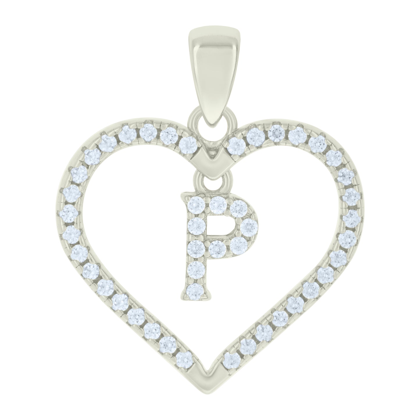 Sterling Silver Womens Cubic-Zirconia Initial Alphabet Heart Charm Pendant