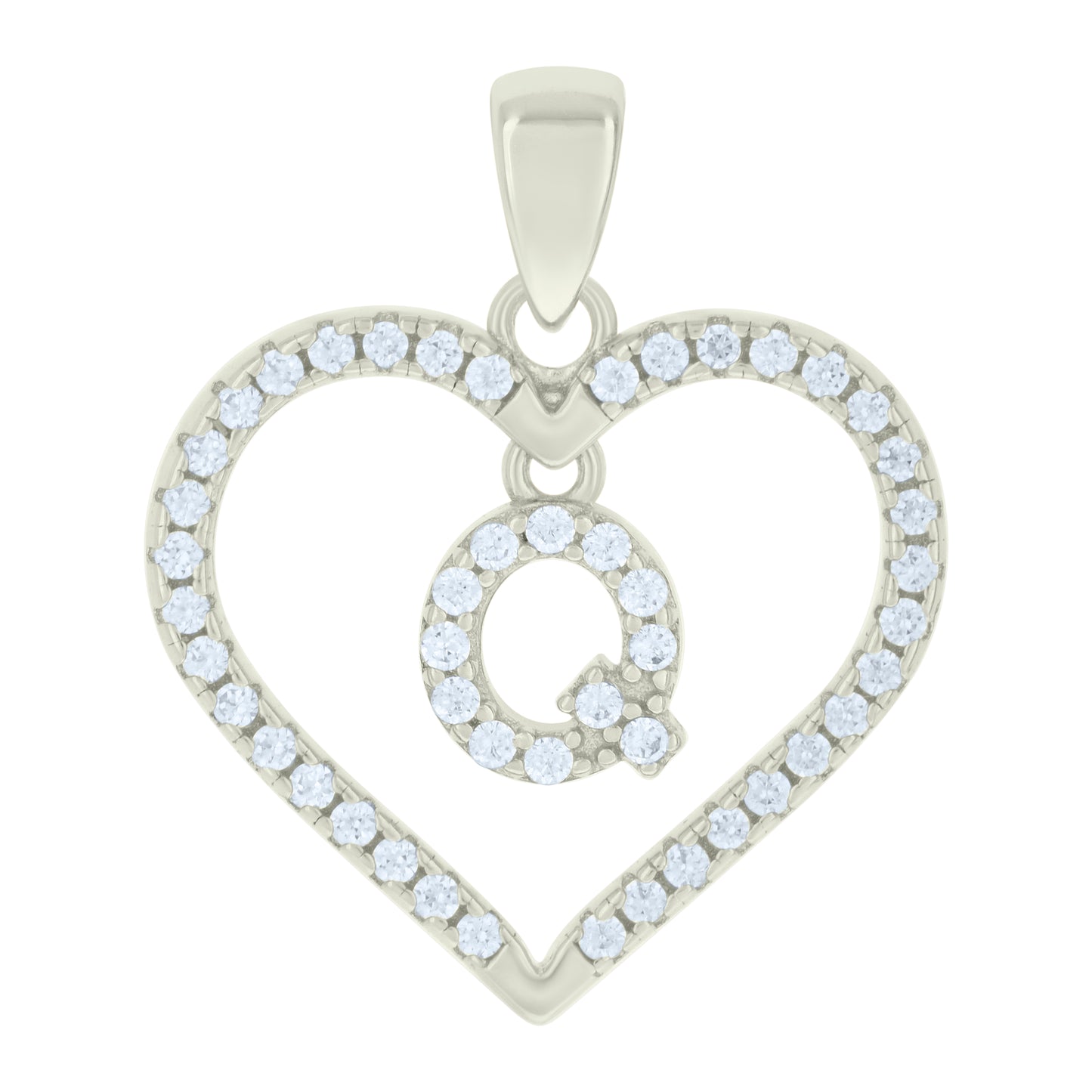 Sterling Silver Womens Cubic-Zirconia Initial Alphabet Heart Charm Pendant