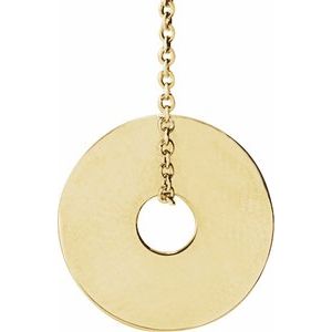 14K Yellow Gold 15 X 15 Mm 16-18 In Polished Engravable Washer Necklace