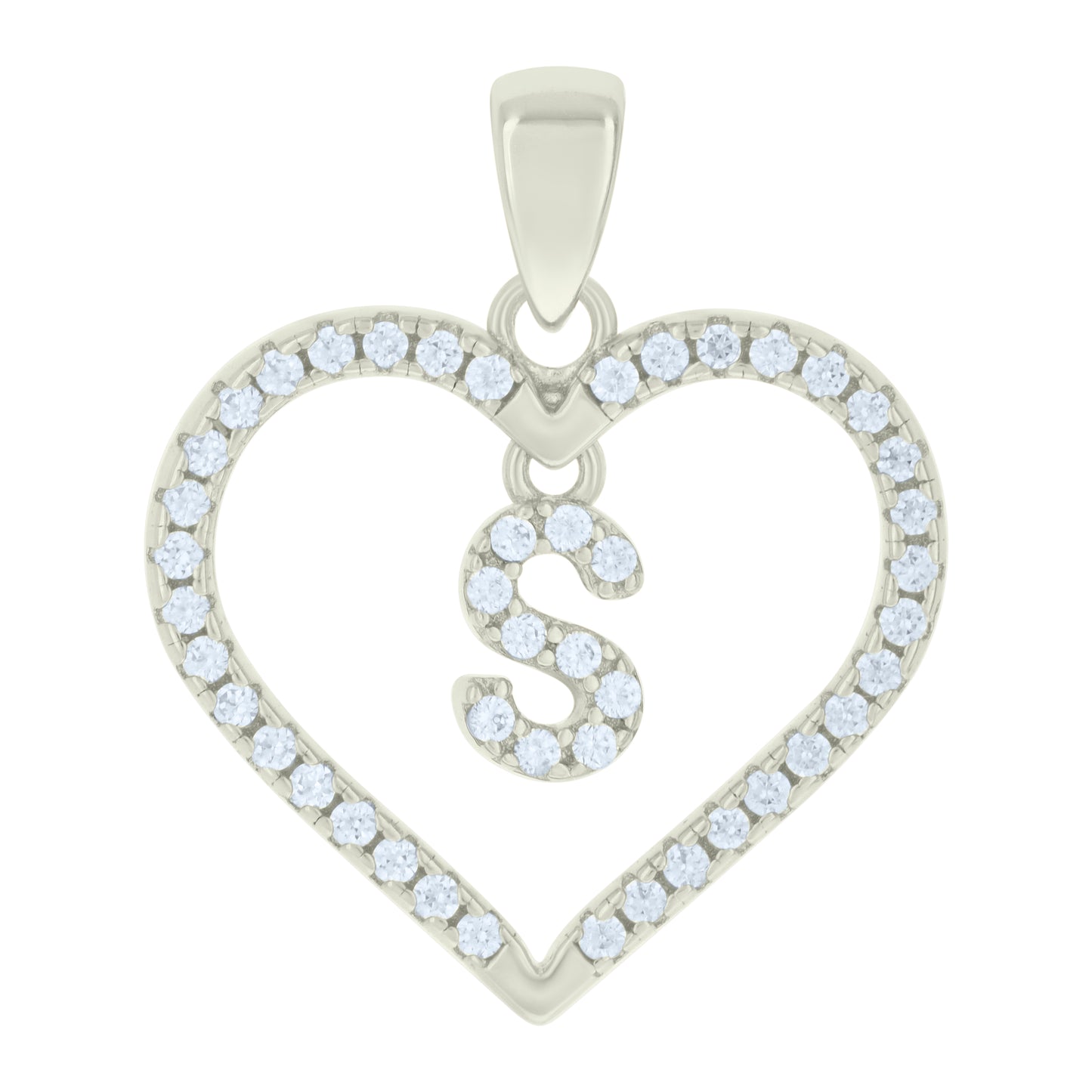 Sterling Silver Womens Cubic-Zirconia Initial Alphabet Heart Charm Pendant