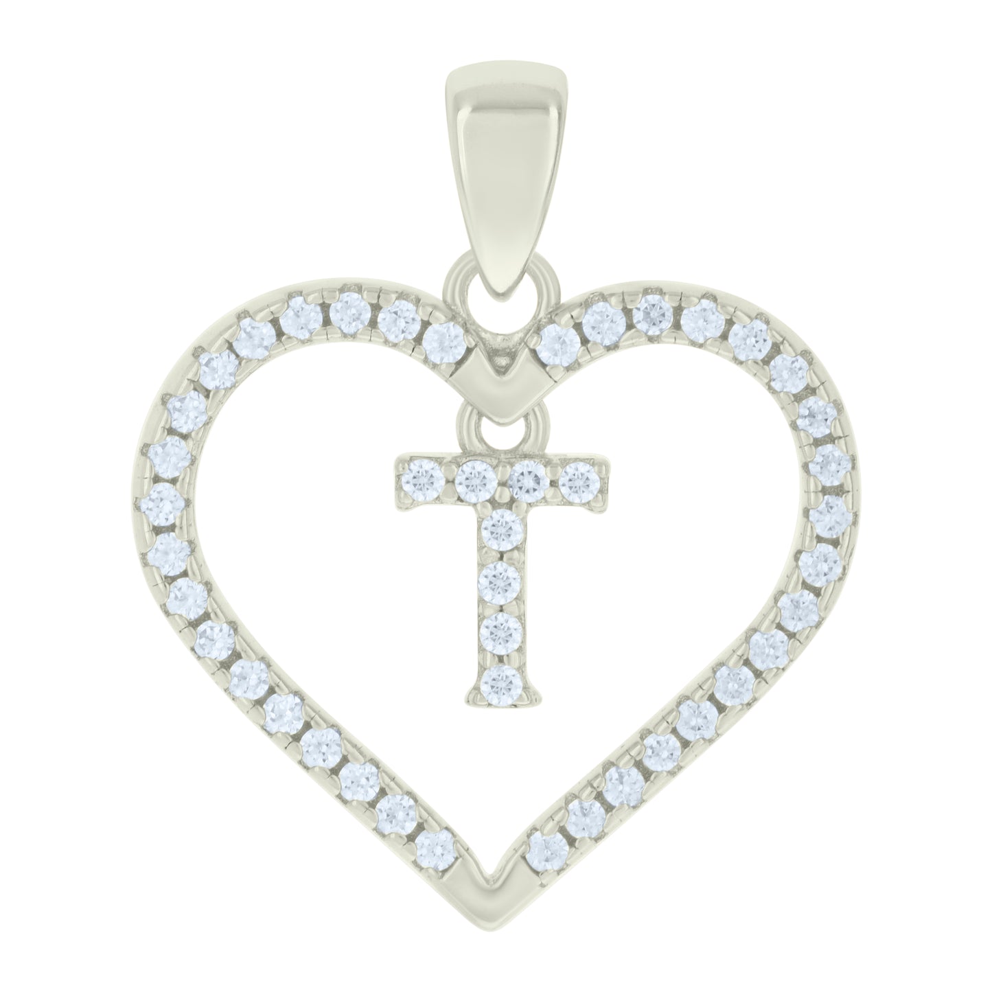 Sterling Silver Womens Cubic-Zirconia Initial Alphabet Heart Charm Pendant