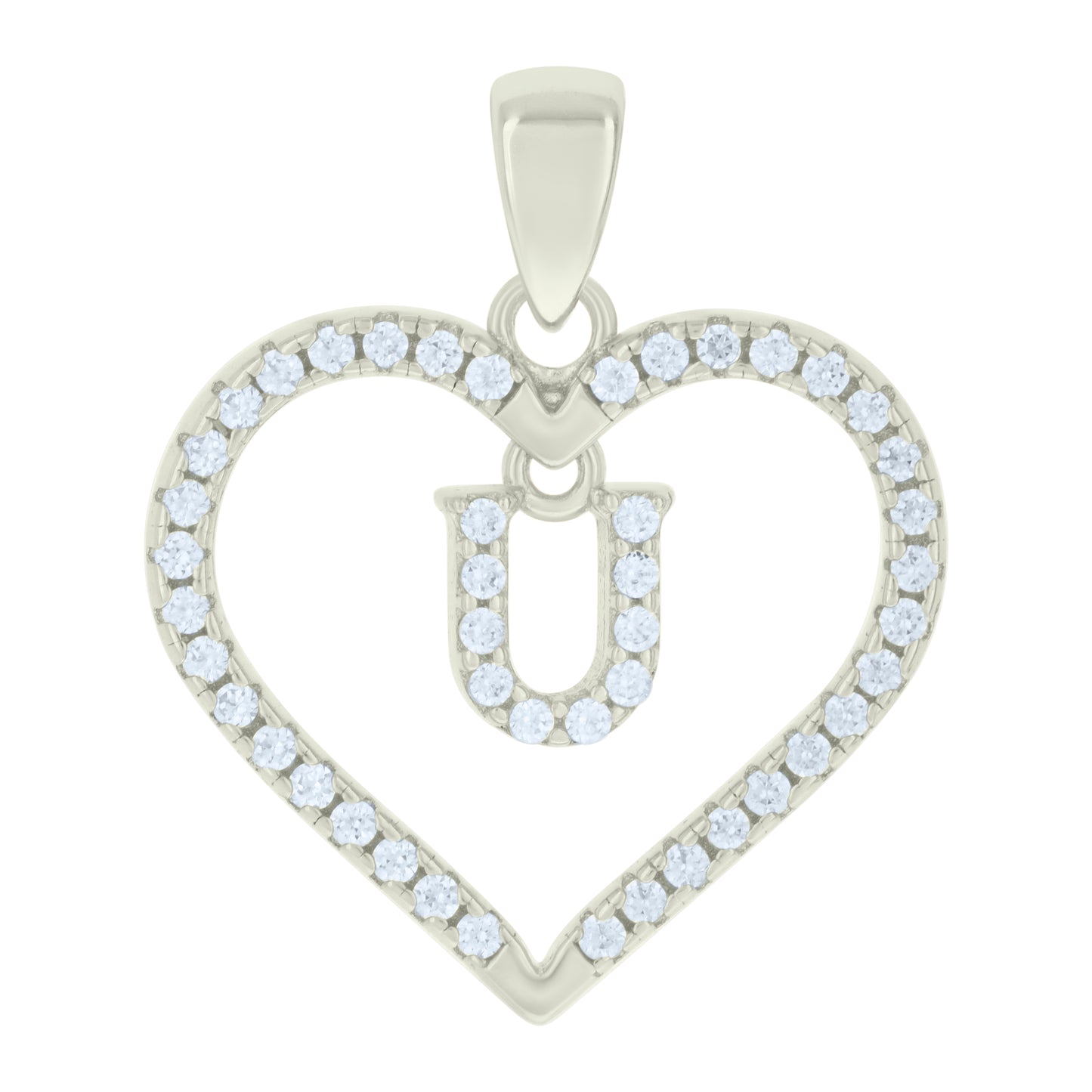 Sterling Silver Womens Cubic-Zirconia Initial Alphabet Heart Charm Pendant