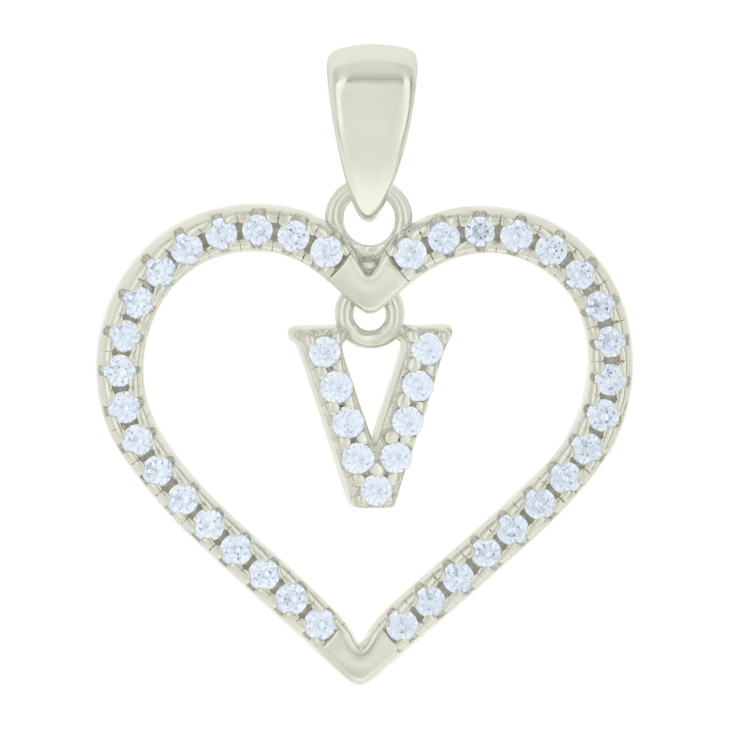 Sterling Silver Womens Cubic-Zirconia Initial Alphabet Heart Charm Pendant