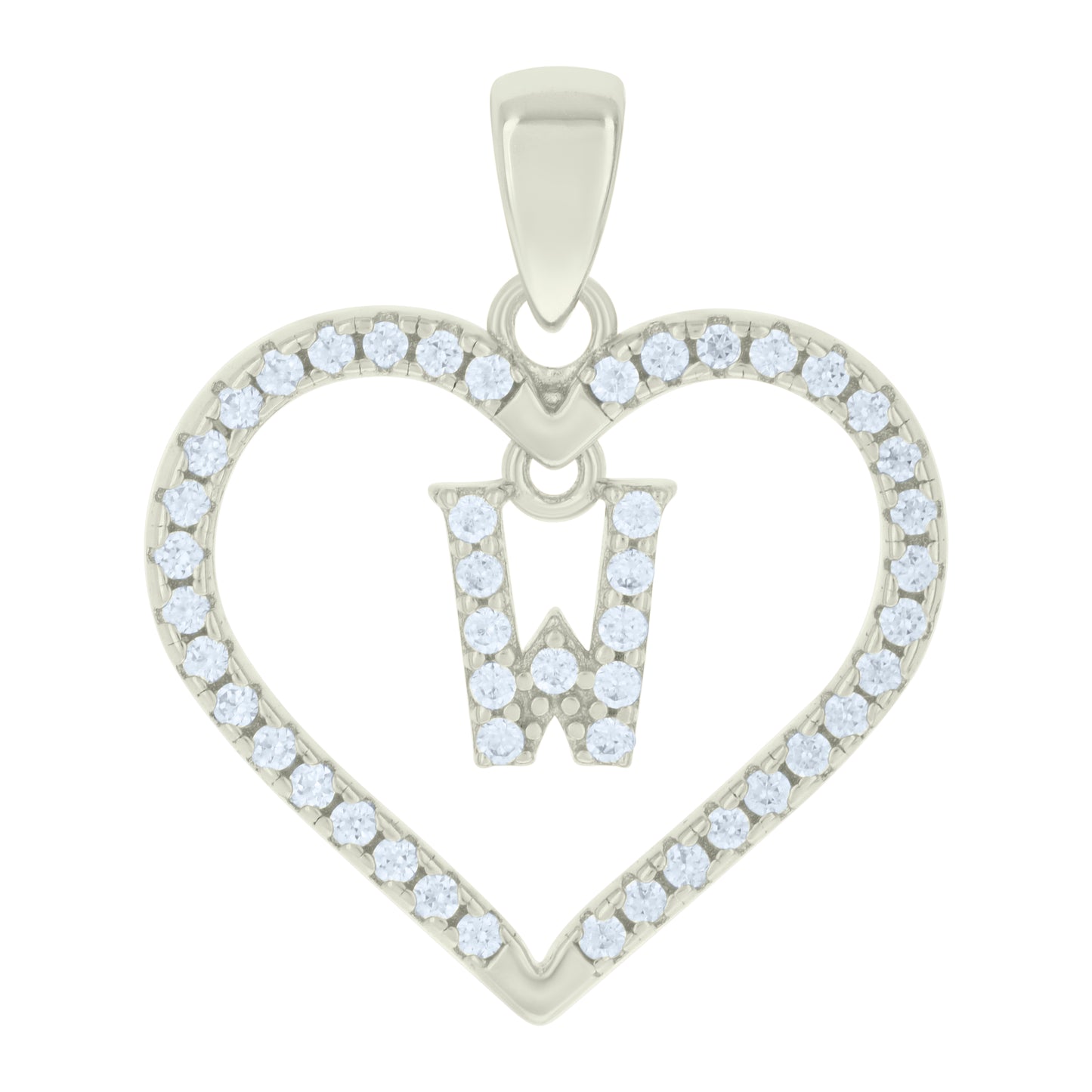 Sterling Silver Womens Cubic-Zirconia Initial Alphabet Heart Charm Pendant