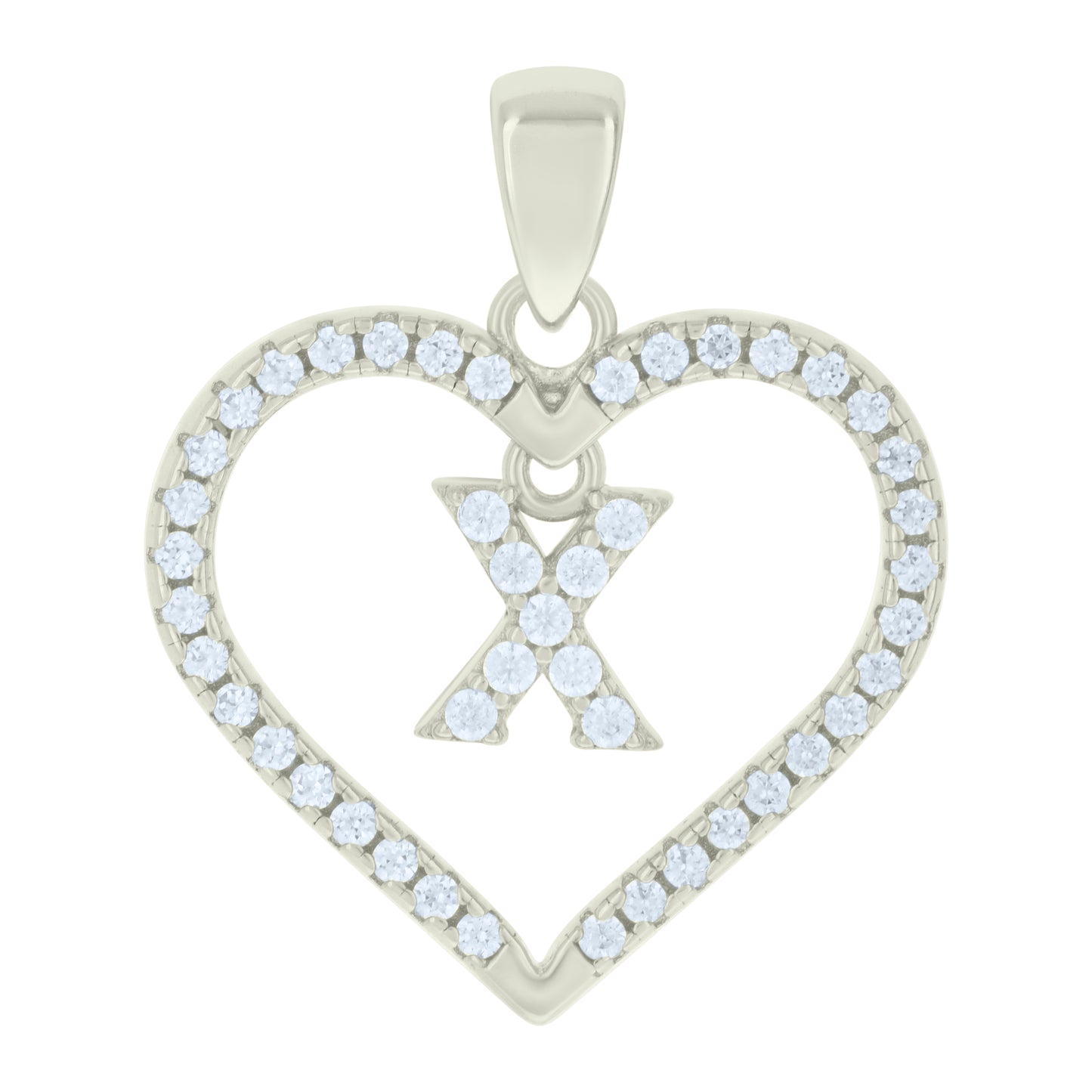 Sterling Silver Womens Cubic-Zirconia Initial Alphabet Heart Charm Pendant