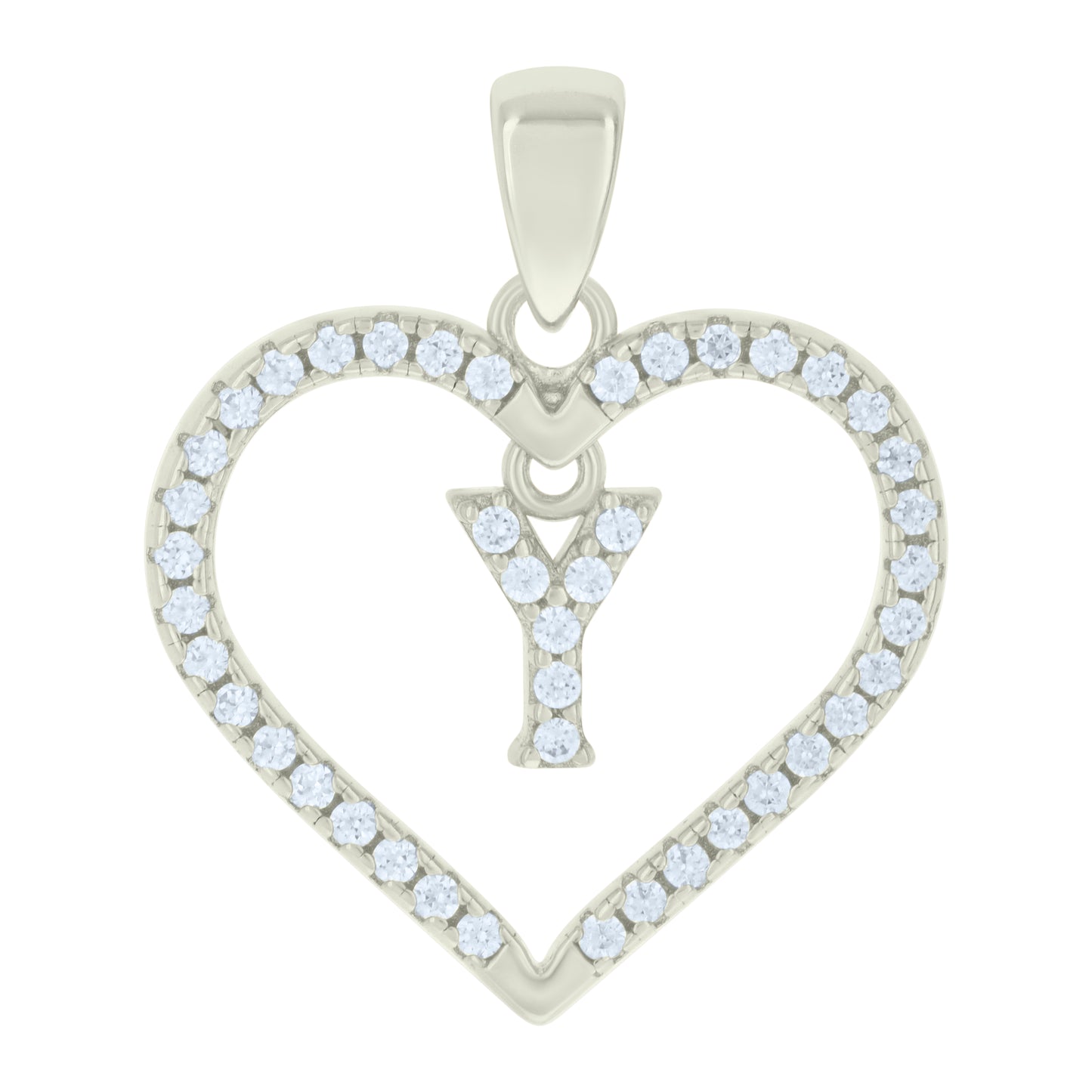 Sterling Silver Womens Cubic-Zirconia Initial Alphabet Heart Charm Pendant