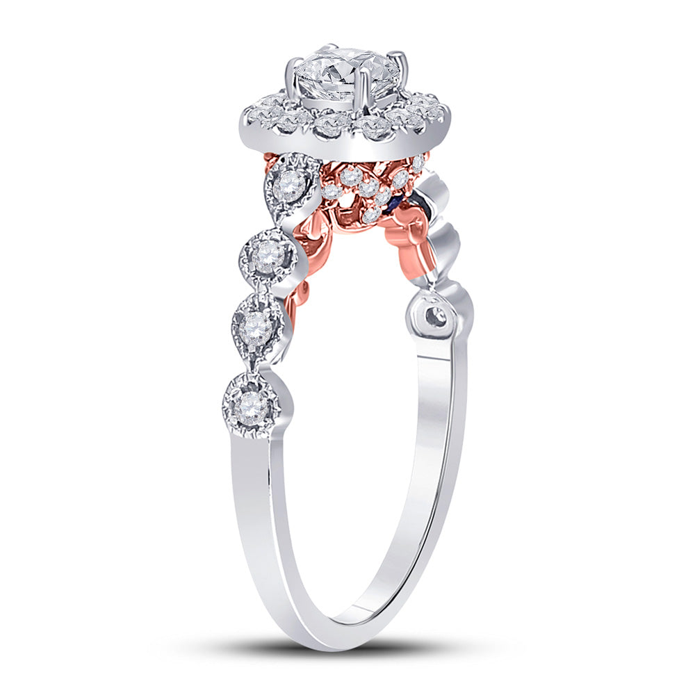14K Two-tone Gold Round Diamond Halo Bridal Wedding Engagement Ring 3/4 Cttw, Womens Size: 5-10