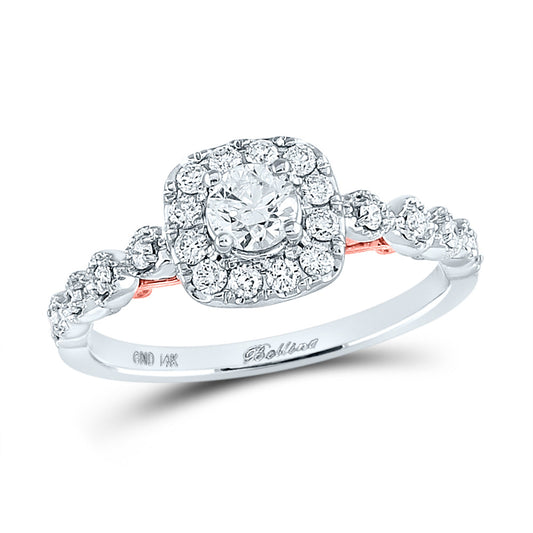 14K Two-tone Gold Round Diamond Halo Bridal Wedding Engagement Ring 3/4 Cttw, Womens Size: 5-10