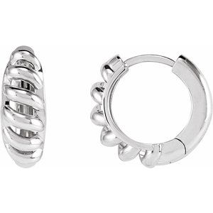 14K White Gold Right Rope Dome Huggie Earring, Length: 15.3 Mm, Thickness: 5.6 Mm