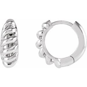 14K White Gold Left Rope Dome Huggie Earring, Length: 15.3 Mm, Thickness: 5.6 Mm