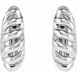 14K White Gold Pair Rope Dome Huggie Earrings, Length: 15.3 Mm, Thickness: 5.6 Mm