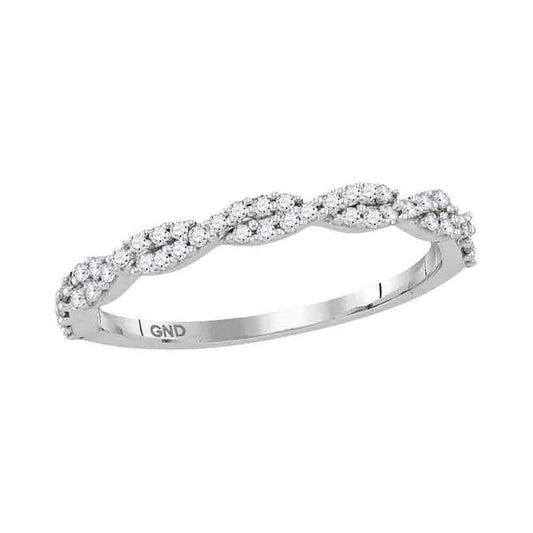10K White Gold Womens Round Diamond Twist Stackable Band Ring 1/6 Cttw, Womens Size: 5-10