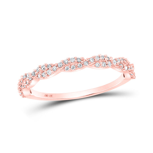10K Yellow Or Rose Or White Gold  Womens Round Diamond Twist Stackable Band Ring 1/6 Cttw, Womens Size: 5-10