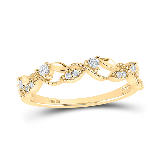 10K Yellow Gold Womens Round Diamond Vine Stackable Band Ring 1/6 Cttw, Womens Size: 5-10