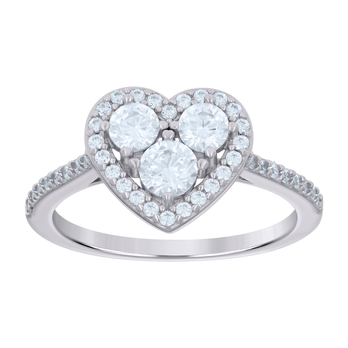 Sterling Silver Women's Cubic-Zirconia Heart Bridal Anniversary Engagement Wedding Ring