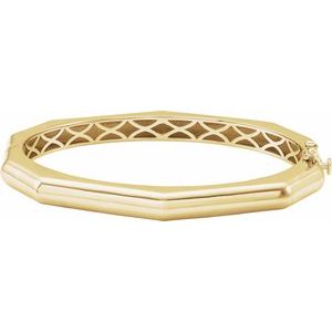 14K Yellow Gold 7 In Polished Geometric Hinged Bangle Bracelet