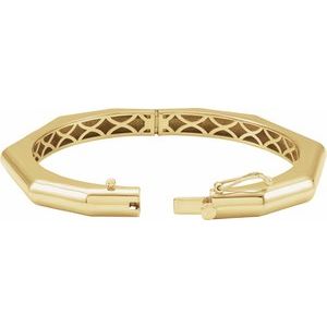 14K Yellow Gold 7 In Polished Geometric Hinged Bangle Bracelet