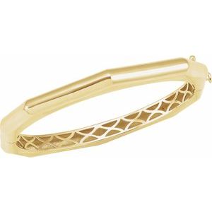 14K Yellow Gold 7 In Polished Geometric Hinged Bangle Bracelet