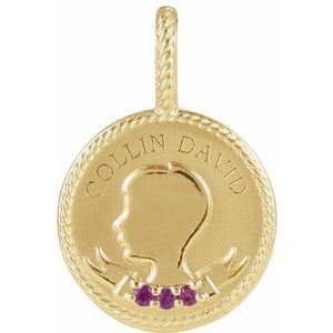 14K Yellow Gold Round 1.5 Mm Engravable Natural Ruby Boy Silhouette Pendant