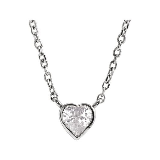 14K White Gold Heart 4 X 4 Mm 16-18 In Polished Natural White Sapphire Bezel-Set Necklace